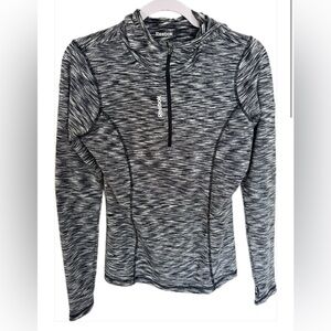 Reebok Women's S Gray Black Space Dye 1/4 Zip Athletic Hoodie Thumbholes Size S